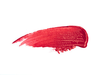 Smudged red lipstick isolated on white background