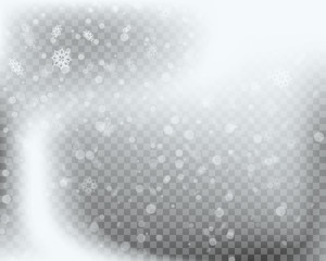 Winter Falling Snowflakes Isolated on Transparent Background for Christmas and Snow Design. Vector illustration.