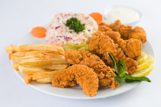 Chicken Tenders with Fries and  salad