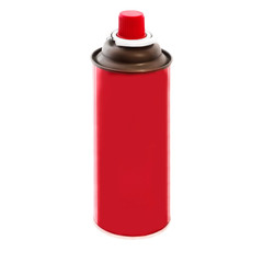 Red color spray paint can isolated on white background