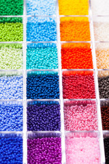 Various beads close up in the box