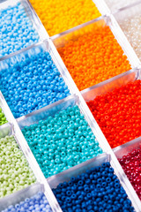 Various beads close up in the box
