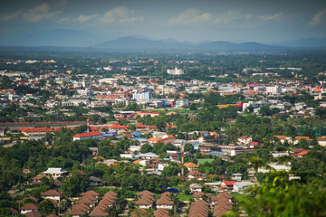 Sunshine day in Chiang Rai, Thailand downtown city skyline