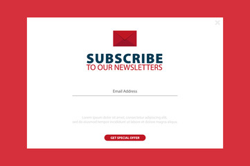 Email subscribe, online newsletter, submit button. Envelope and subscribe button. UI UX design. Vector illustration.