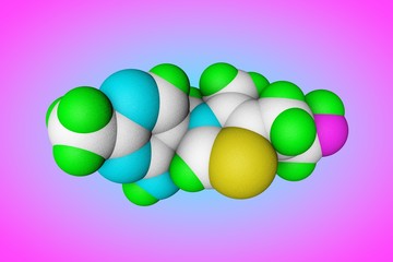 Molecular model of vitamin B1, thiamine. Healthy life concept. Medical background. 3d illustration