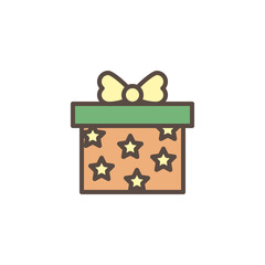 Present box with bow ribbon filled outline icon, line vector sign, linear colorful pictogram isolated on white. Gift box symbol, logo illustration. Pixel perfect vector graphics