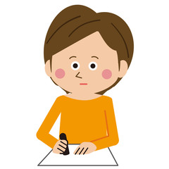 ポップな女性　書類に判を押す