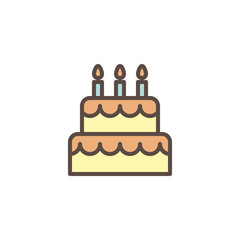 Party cake with candles filled outline icon, line vector sign, linear colorful pictogram isolated on white. Wedding cake symbol, logo illustration. Pixel perfect vector graphics