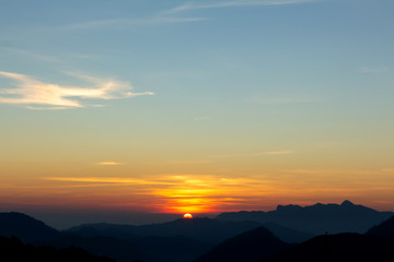 colorful of sky in the evening or morning at famous mountain in Thailand
