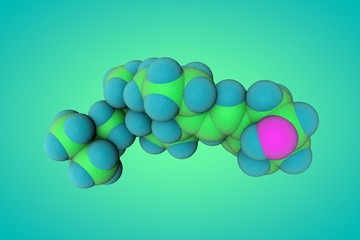 Molecular model of vitamin D3, cholecalciferol. Healthy life concept. Scientific background. 3d illustration