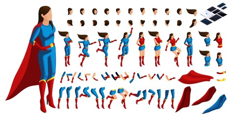 Isometric Set of gestures of hands and feet of a woman 3D superhero, girl on guard of order. Create your character for vector illustrations © elizaliv