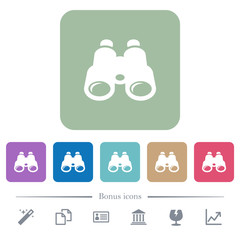 Binoculars flat icons on color rounded square backgrounds