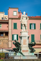 the Monument of the Four Moors in Livorno, Italy. It is dedicated to Grand Duke Ferdinando I de Medici of Tuscany.the statue with black African characteristics