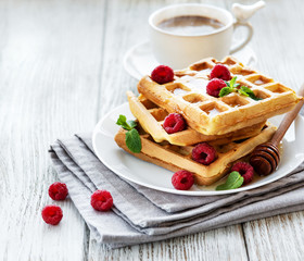 Homemade waffles with berries