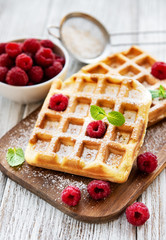Homemade waffles with berries