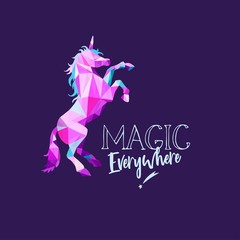 Unicorn in geometric Low Poly style . Vector hand drawn Inspirational illustration