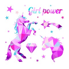 Girl Power-Feminism motivational slogan. Geometric Low Poly style