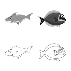 Vector design of sea and animal logo. Collection of sea and marine stock vector illustration.