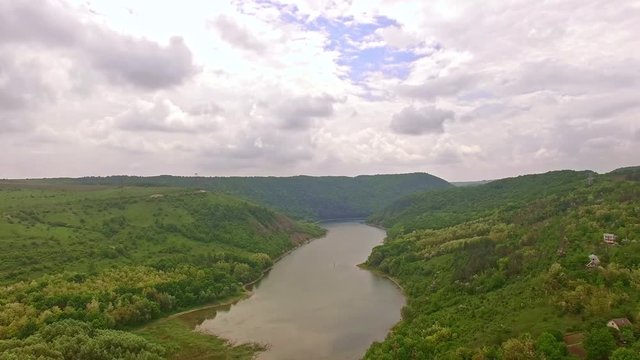 Amazing aerial view of river and forest