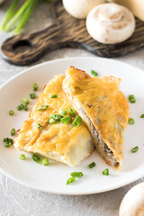 Béchamel baked pancakes stuffed with mushrooms