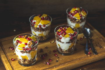 Greek yogurt parfait with granola for healthy breakfast