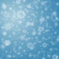 Naklejka premium Blue Vector Winter background with flay snowflakes
