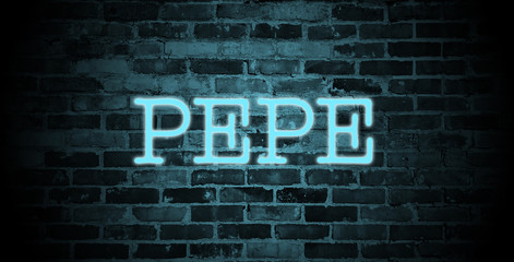 Fototapeta na wymiar first name Pepe in blue neon on brick wall