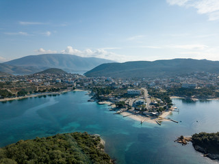aerial view of ksamil main beach albania (Albanian Riviera)
