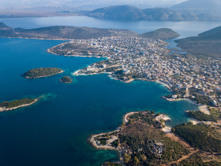 Aerial view of Ksamil, Albania (Albanian riviera) in the winter