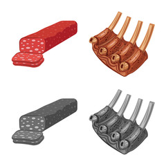 Isolated object of meat and ham sign. Collection of meat and cooking stock vector illustration.