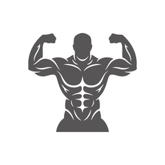 Bodybuilder male silhouette isolated on white background vector illustration.