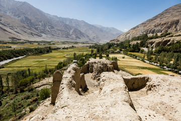 Fototapeta na wymiar Khaaka Fort in the Wakhan Valley near Vrang in Tajikistan.