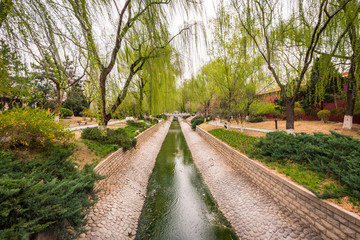 Small river in an Asian park in China in Beijing