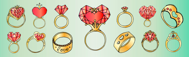 rings with hearts in the form of set