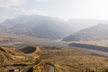 Landscape at Kamar in Tajikistan. The valley in the center of the picture is the starting point for the legendary Pamir Highway