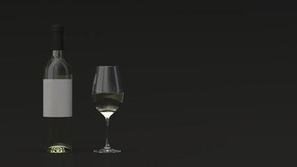 Bottle of white wine and a glass