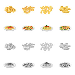 Vector illustration of pasta and carbohydrate symbol. Set of pasta and macaroni vector icon for stock.