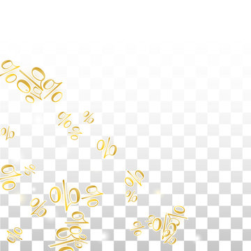 Luxury Vector Gold Percentage Sign Confetti on Transparent. Percent Sale Background. Business, Economics Print. Discount Illustration. Promotion Poster. Black Friday Banner. Special offer Template.