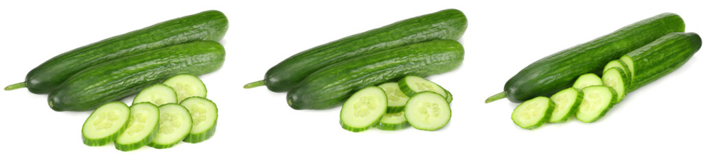 fresh cucumber slices isolated on white background