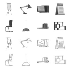 Isolated object of furniture and work sign. Collection of furniture and home vector icon for stock.