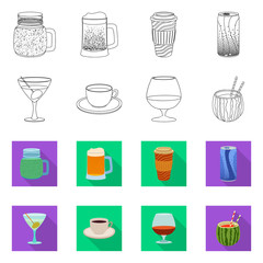 Vector illustration of drink and bar symbol. Collection of drink and party stock symbol for web.