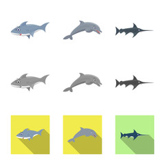 Isolated object of sea and animal icon. Set of sea and marine vector icon for stock.