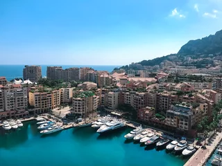 Luxury yacht marina. Port in the Mediterranean Sea overlooking the city of Monaco. Aerial view © domarevatanya