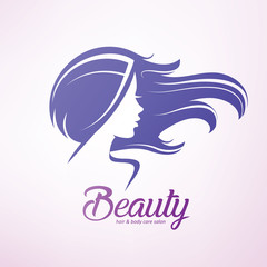 womans hair style stylized sillhouette, beauty salon logo template