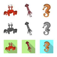 Vector design of sea and animal icon. Collection of sea and marine stock symbol for web.