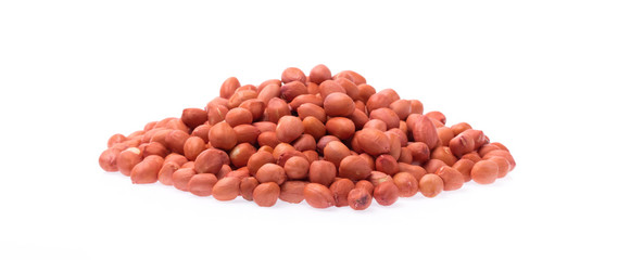 peeled and opened peanuts isolated on white background