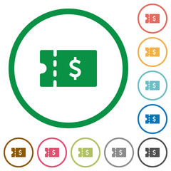 Dollar discount coupon flat icons with outlines
