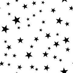 Star seamless pattern. Night, space or christmas theme. Flat vector background in black and white.