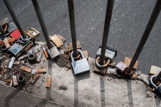 Padlocks and cigarettes on the road