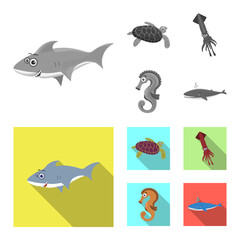 Vector design of sea and animal symbol. Collection of sea and marine vector icon for stock.